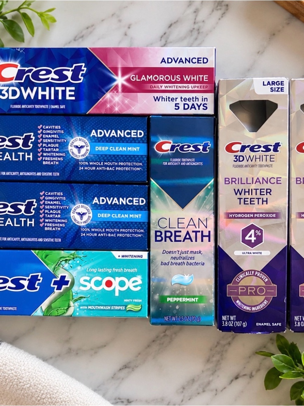 NEW Crest Toothpaste 7pc Bundle 3D White Brilliance 4% Pro-Health